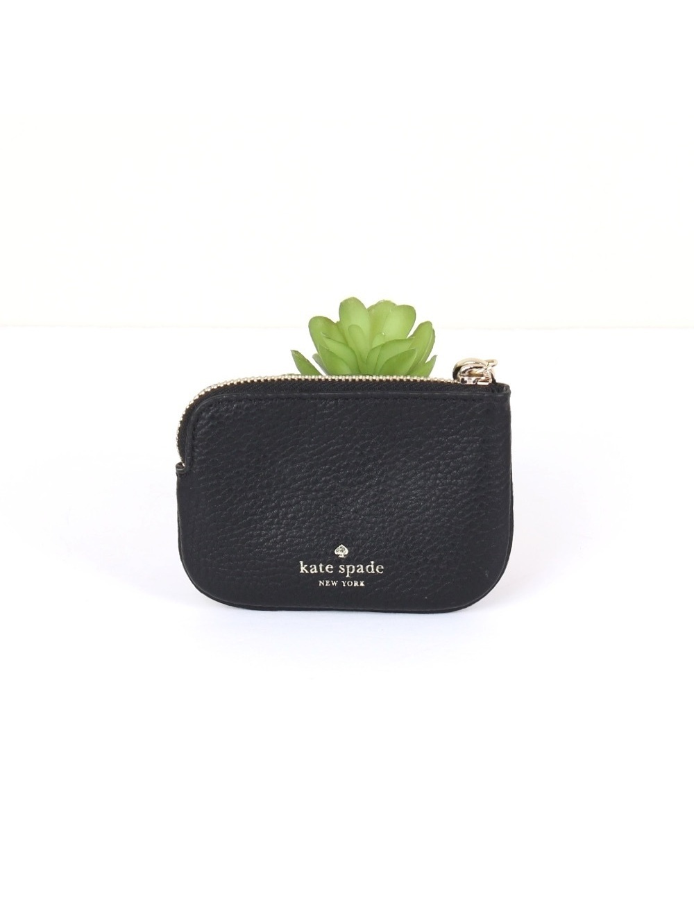 Kate Spade Black Pebbled Leather Mini Zip Wallet Coin Purse Keychain
